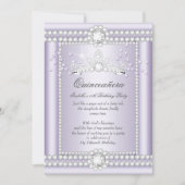 Princess Quinceanera Lilac Hearts Diamond Tiara Invitation (Front)