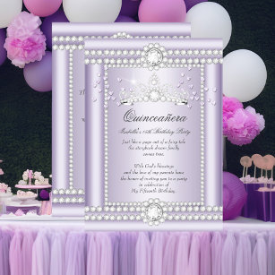 Princess Quinceanera Lilac Hearts Diamond Tiara Invitation
