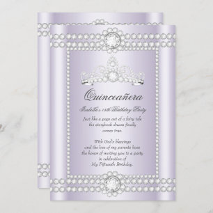 Princess Quinceanera Lilac Silver Diamond Tiara Invitation