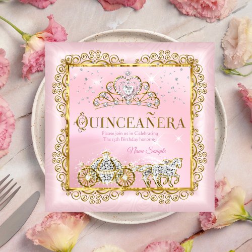 Princess Quinceaera magical Blush Pink Gold Invitation