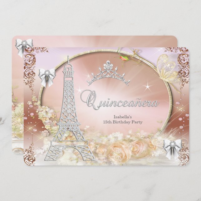 Princess Quinceanera Magical Cream Silver Invitation (Front/Back)