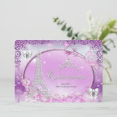 Princess Quinceanera Magical Pink Silver Invitation (Standing Front)