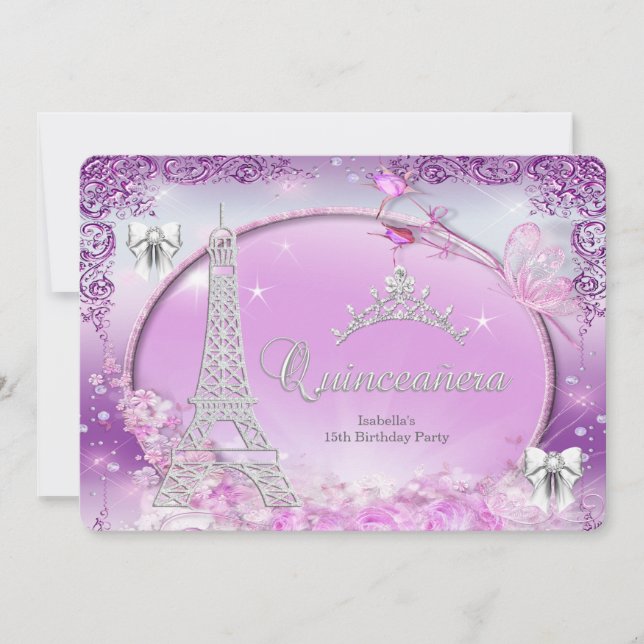 Princess Quinceanera Magical Pink Silver Invitation (Front)