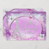 Princess Quinceanera Magical Pink Silver Invitation (Front/Back)