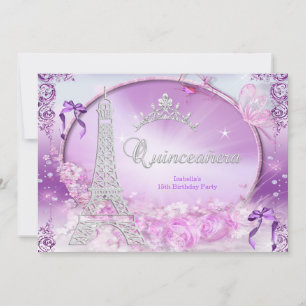 Princess Quinceanera Magical Purple Silver 2 Invitation