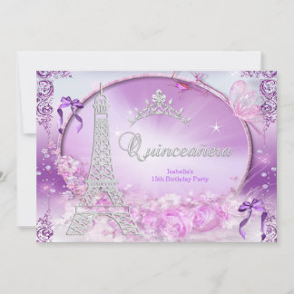 Princess Quinceanera Magical Purple Silver 2 Invitation