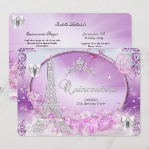 Princess Quinceanera Magical Purple Silver Invitation