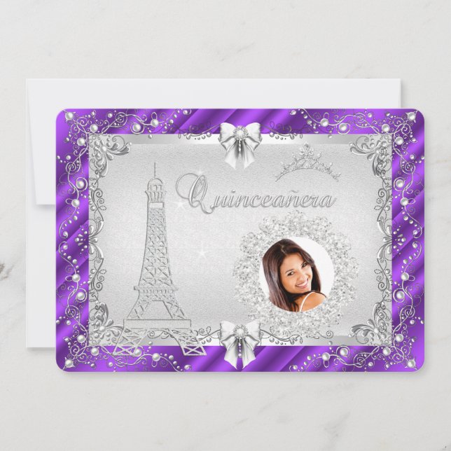 Princess Quinceanera Magical Purple Silver Photo Invitation (Front)