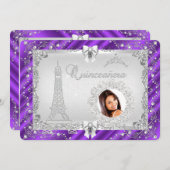 Princess Quinceanera Magical Purple Silver Photo Invitation (Front/Back)