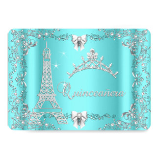Princess Quinceanera Magical Teal Blue Silver Card