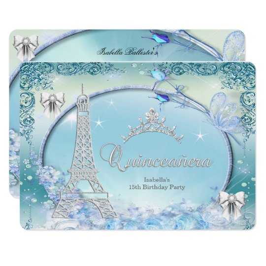 Princess Quinceanera Magical Teal Blue Silver Invitation