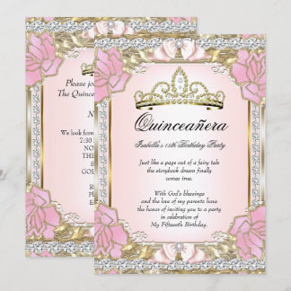 Princess Quinceanera Pink Gold 15th Birthday 2 Invitation