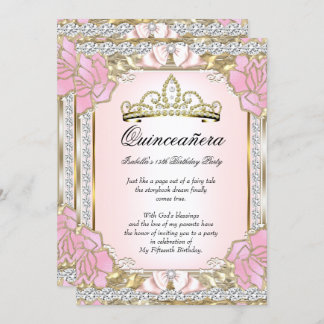 Princess Quinceanera Pink Gold 15th Birthday 2 Invitation