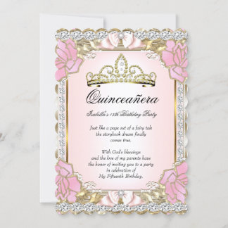 Princess Quinceanera Pink Gold 15th Birthday 2 Invitation