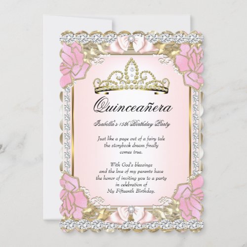 Princess Quinceanera Pink Gold 15th Birthday 2 Invitation