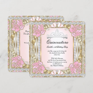 Princess Quinceanera Pink Gold 15th Birthday Invitation
