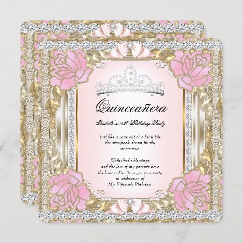 Princess Quinceanera Pink Gold 15th Birthday Invitation