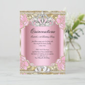 Princess Quinceanera Pink Gold 15th Birthday Party Invitation (Standing Front)