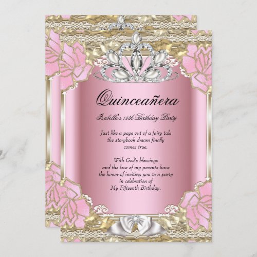 Princess Quinceanera Pink Gold 15th Birthday Party Invitation