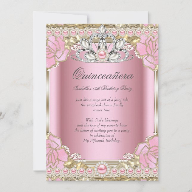 Princess Quinceanera Pink Pearl Birthday Party Invitation (Front)