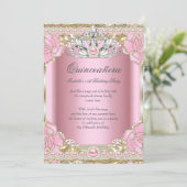 Princess Quinceanera Pink Pearl Birthday Party Invitation (Standing Front)