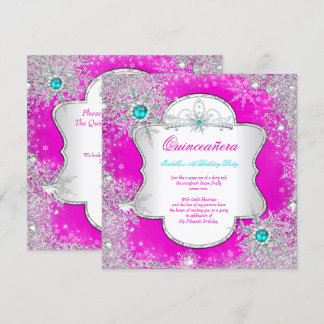 Princess Quinceanera Pink Teal Winter Wonderland Invitation