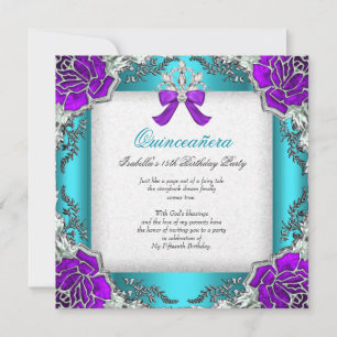 Princess Quinceanera Purple Teal 15th Birthday Invitation