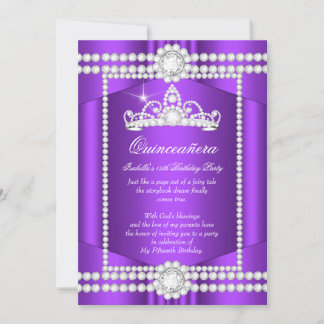 Princess Quinceanera Purple White Diamond Tiara Invitation
