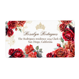 Princess Quinceanera - Red Roses Birthday Label