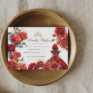 Princess Quinceanera - Red Roses Birthday RSVP Card