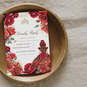 Princess Quinceanera - Red Roses Birthday RSVP Card