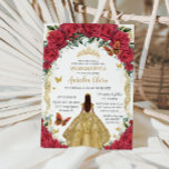 Princess Quinceañera Red Roses Floral Gold Dress Invitation<br><div class="desc">Personalize this lovely quinceañera invitation with own wording easily and quickly,  simply press the customize it button to further re-arrange and format the style and placement of the text.  Matching items available in store!  (c) The Happy Cat Studio</div>