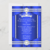 Princess Quinceanera Royal Blue Diamond Tiara Invitation (Back)