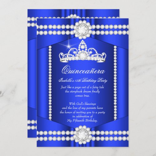 Princess Quinceanera Royal Blue Diamond Tiara Invitation