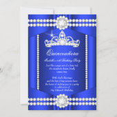 Princess Quinceanera Royal Blue Diamond Tiara Invitation (Front)