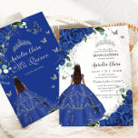 Princess Quinceañera Royal Blue Roses Silver Dress Invitation<br><div class="desc">Personalize this lovely quinceañera invitation with own wording easily and quickly,  simply press the customize it button to further re-arrange and format the style and placement of the text.  Matching items available in store!  (c) The Happy Cat Studio</div>