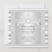 Princess Quinceanera Tiara Silver White Satin Invitation (Front)