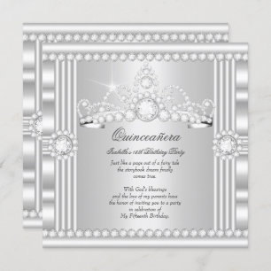 Princess Quinceanera Tiara Silver White Satin Invitation