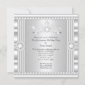 Princess Quinceanera Tiara Silver White Satin Invitation (Back)