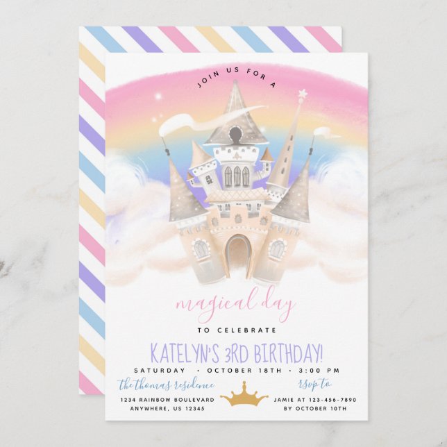 Princess Rainbow Birthday Invitation (Front/Back)