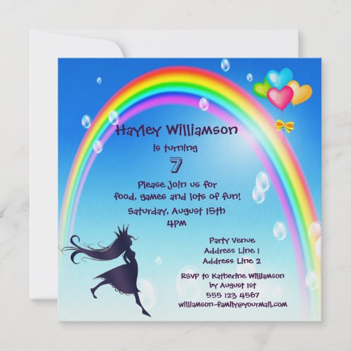 Princess, Rainbow, Bubbles &amp; Balloons Birthday Invites