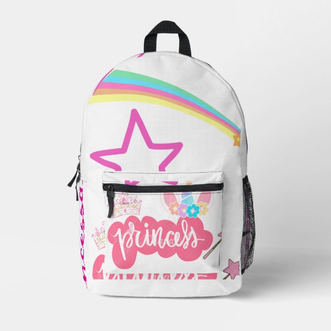 Princess Rainbow Star Kids' White Backpack (Front)