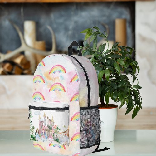 Princess Rainbow Unicorn Castle  Monogram Printed Backpack