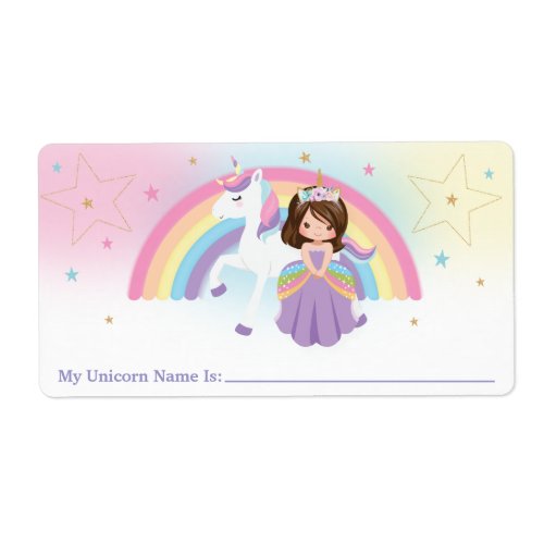 Princess Rainbow Unicorn My Unicorn Name Stickers