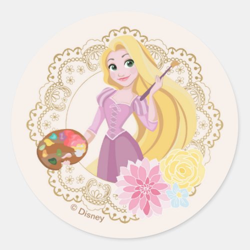 Princess Rapunzel  Floral Gold Confetti Classic Round Sticker