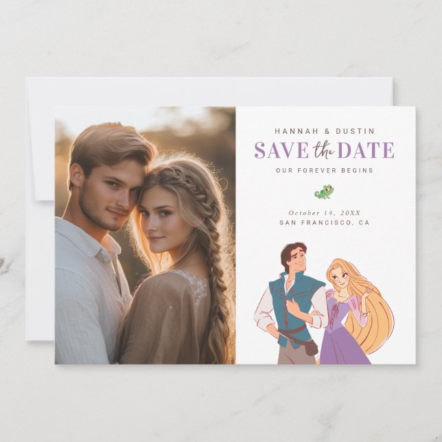 Princess Rapunzel & Flynn Photo Save the Date (Front)