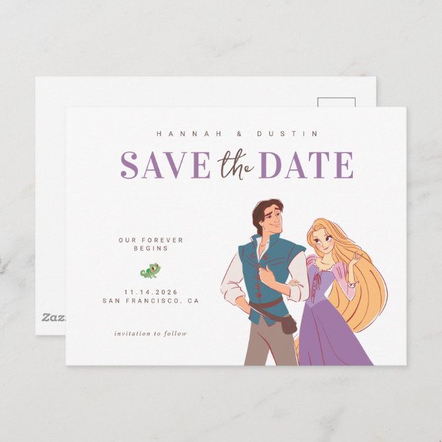 Princess Rapunzel & Flynn Save the Date Postcard (Front/Back)