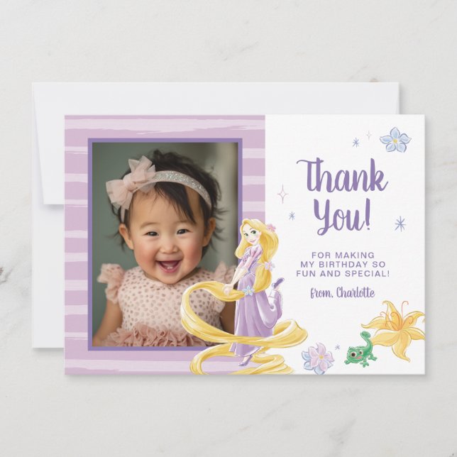 Princess Rapunzel | Watercolor Birthday Thank You Card (Front)