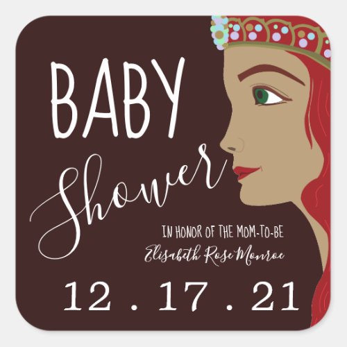 Princess Red Baby Shower Save The Date Square Sticker