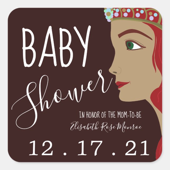 Princess Red Baby Shower Save The Date Square Sticker (Front)